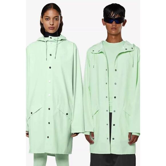 Rains Unisex Long Rain Jacket New (Mint Green) Mineral Sz M Mens L Womens *B1 - Picture 1 of 5